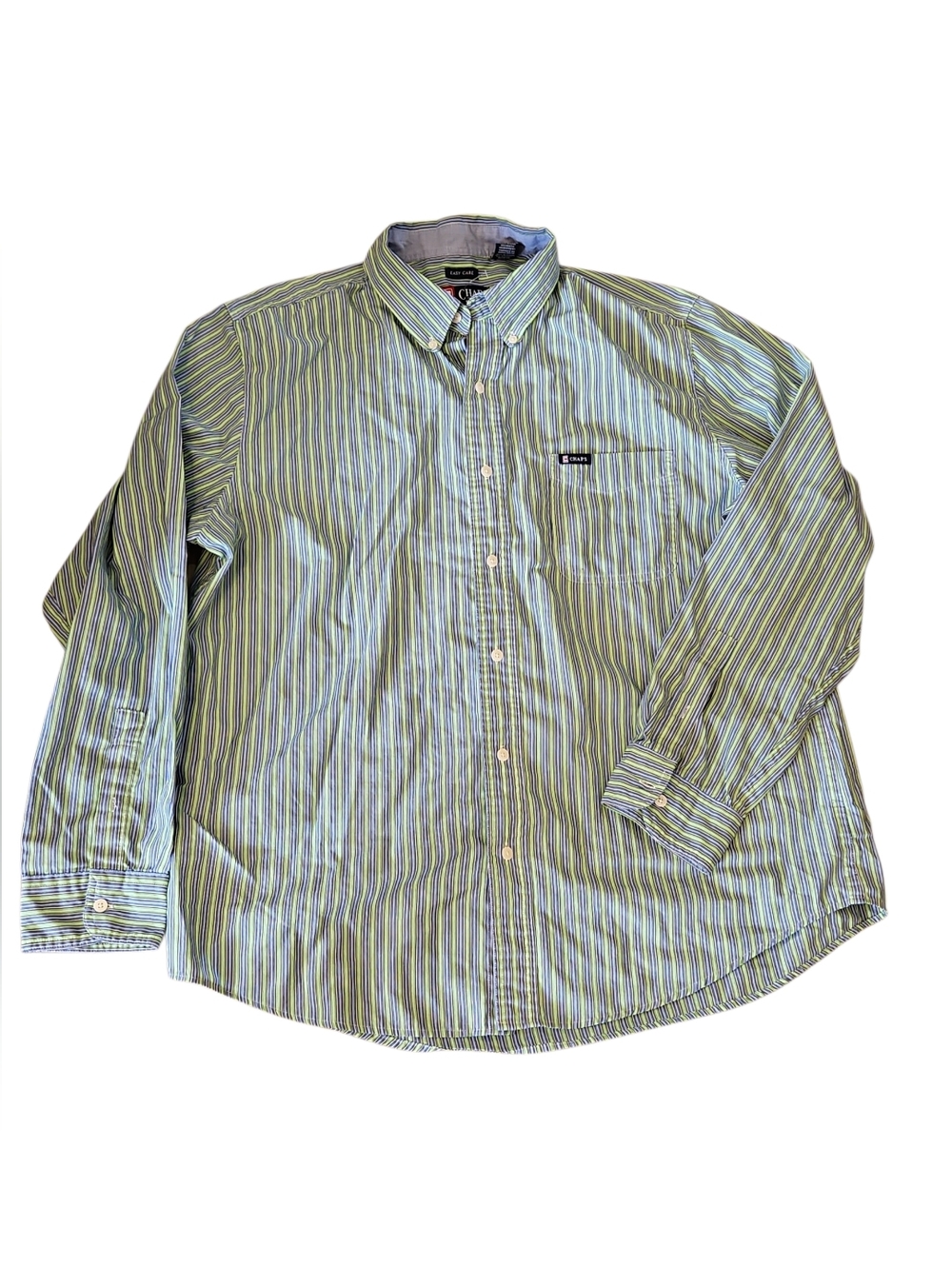 Chaps Men's Lime Green White Blue Striped Button-Down Shirt Size Xlarge